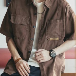 Summer New Heavy Short-Sleeve Shirt Men's Japanese Style Trendy Loose Casual Versatile Retro Work Shirt Jacket