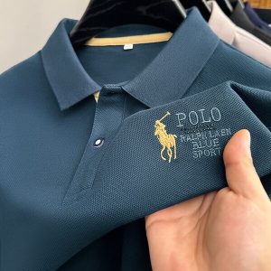 Cross-Border Summer Business New Men's Short-Sleeved Polo Shirt with a Turn-Down Collar, Casual Solid Color Fashion Embroidered Cotton-Like T-Shirt