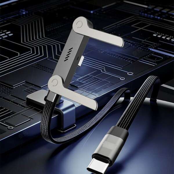 Cross-Border 240W Folding Stand Data Cable with Angled Dual-C Braided Cable Suitable for Apple and Huawei Mobile Phone Charging