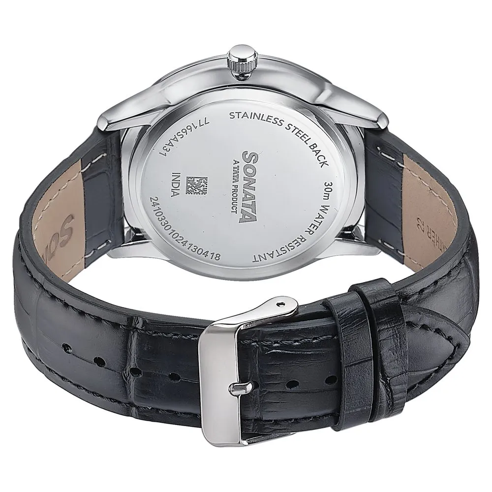 Sonata Green Round Dial Black Strap Watch For Gents - 77166SL01 - Image 4