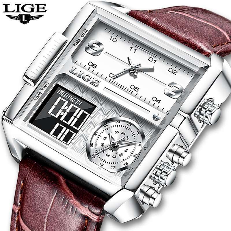 LIGE 8925 Top Brand Luxury Mens Watches Square Digital Sports Quartz Wrist Watch for Men Waterproof Stopwatch Relogio Masculino - Image 4