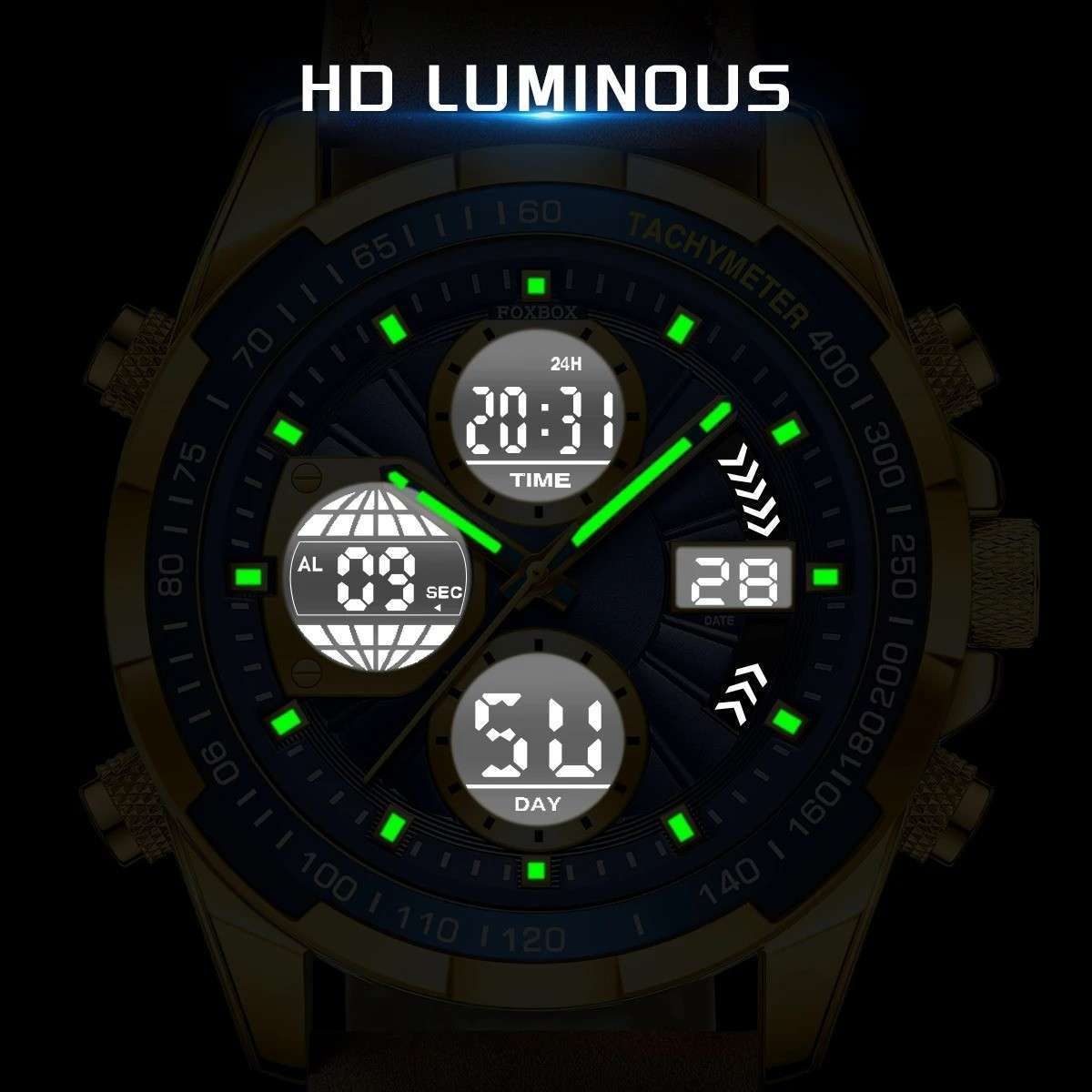 Foxbox Blue Analog Digital Electronic Leather Fashion Luxury Casual Sports Waterproof Men's Watches - Image 2