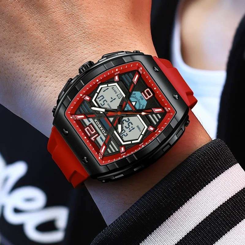 FOXBOX Red Slicon Luxury Mens Quartz Watch Sport Waterproof Digital Luminous watch - Image 2