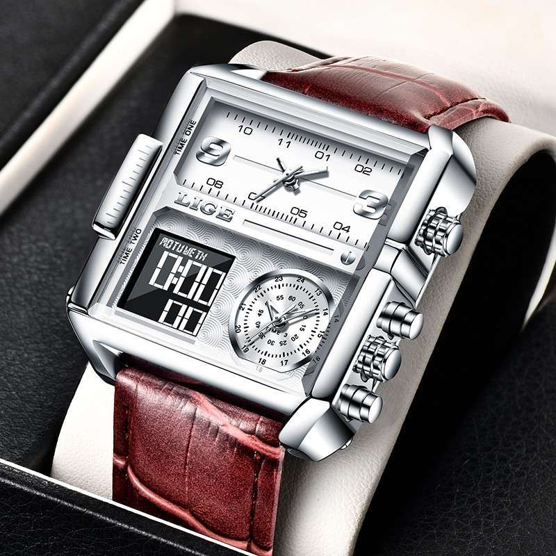 LIGE 8925 Top Brand Luxury Mens Watches Square Digital Sports Quartz Wrist Watch for Men Waterproof Stopwatch Relogio Masculino - Image 3