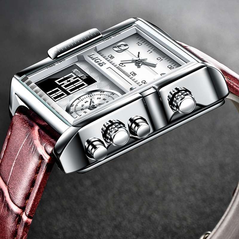LIGE 8925 Top Brand Luxury Mens Watches Square Digital Sports Quartz Wrist Watch for Men Waterproof Stopwatch Relogio Masculino - Image 2