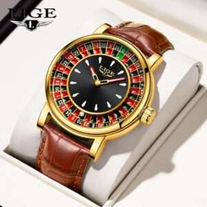 LIGE 89161 Sample Quartz Movement Rotating Watch Gambling Disk Mens Wrist watch