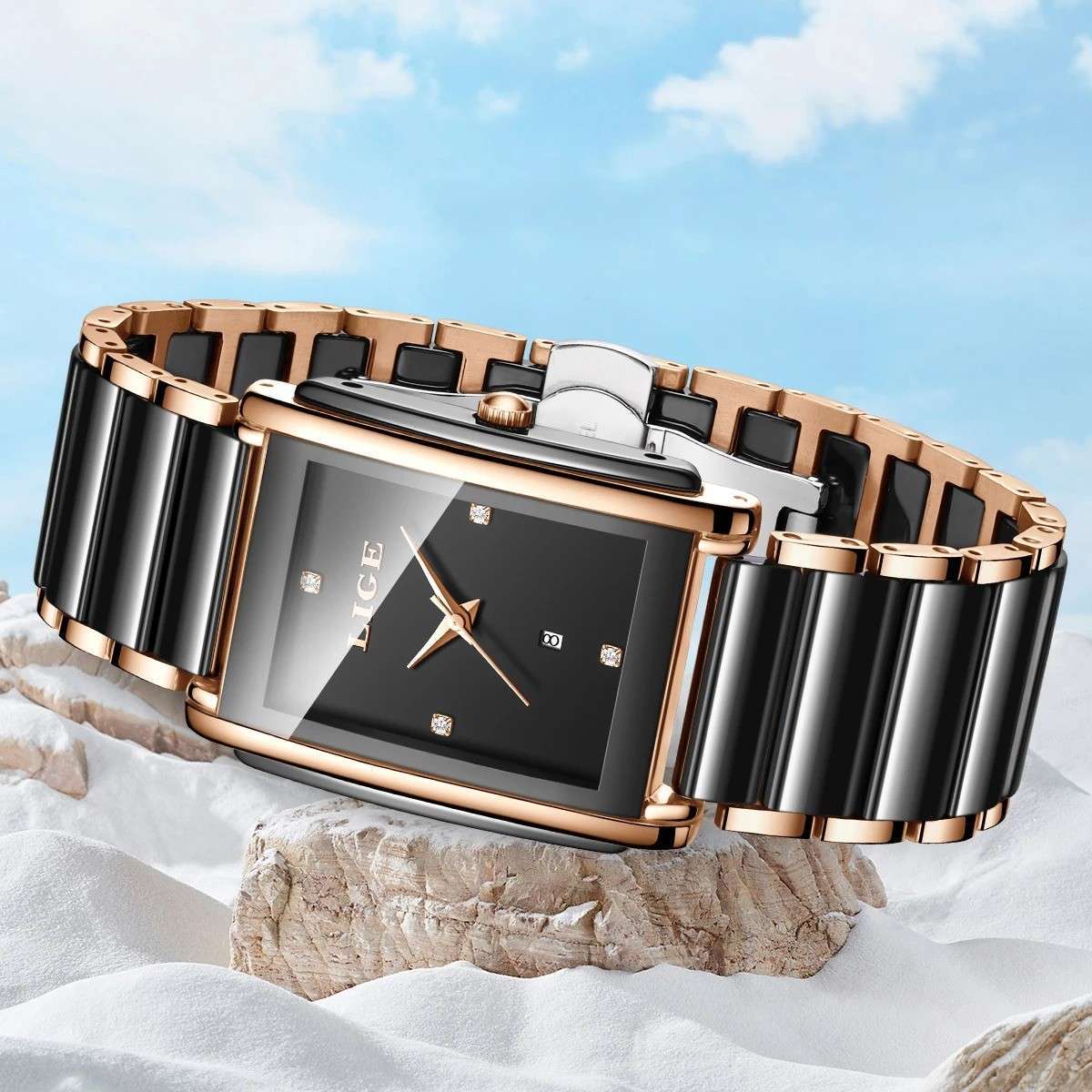 LIGE-89156 Watch Waterproof Fashion Creative Square Siramic Watch - Image 3