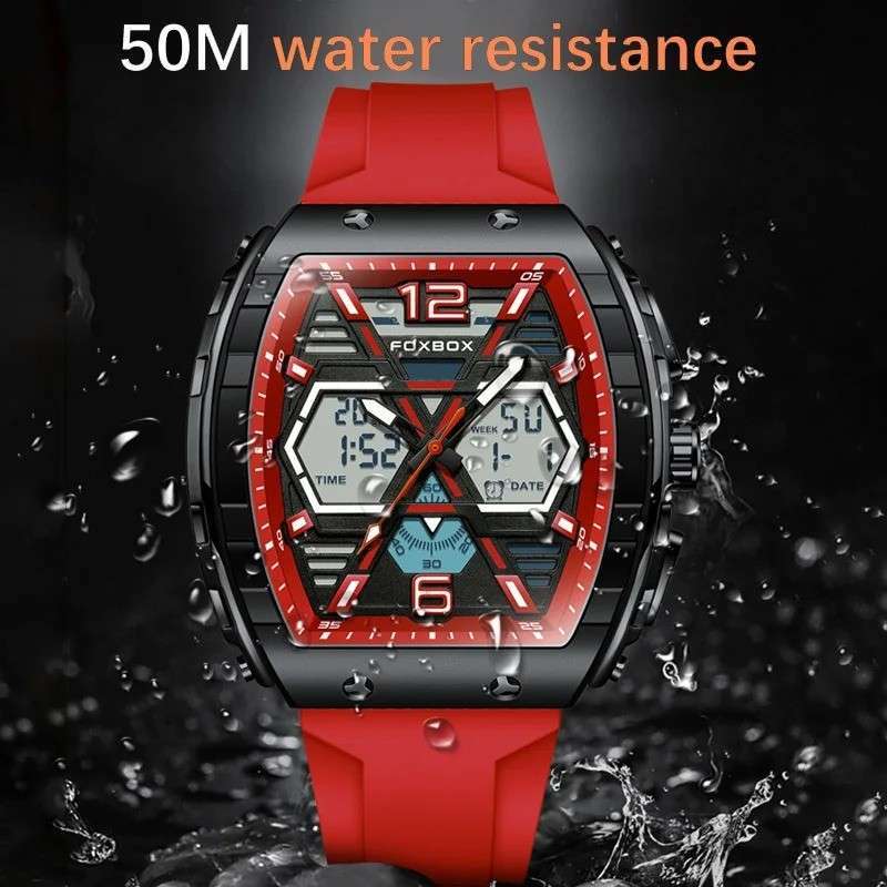 FOXBOX Red Slicon Luxury Mens Quartz Watch Sport Waterproof Digital Luminous watch - Image 4