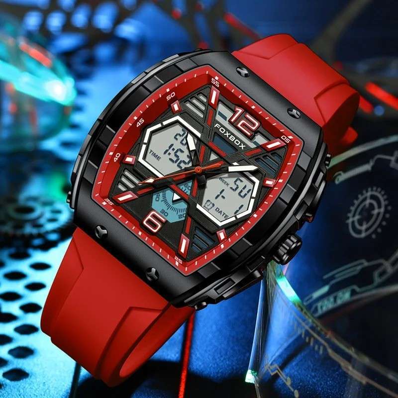 FOXBOX Red Slicon Luxury Mens Quartz Watch Sport Waterproof Digital Luminous watch - Image 3