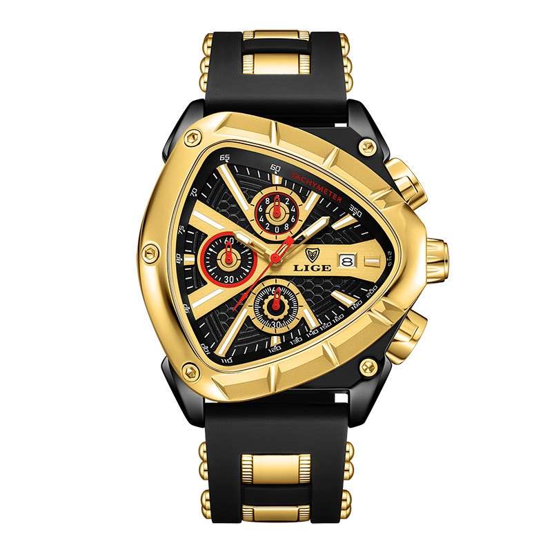 LIGE 89103 Luxury Triangular Dial Chronograph Sports Silicone Wrist Watch for Men - Image 2