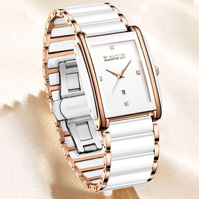 LIGE-89156 Watch Waterproof Fashion Creative Square Siramic Watch - Image 2
