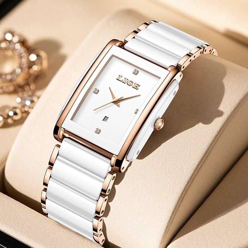 LIGE-89156 Watch Waterproof Fashion Creative Square Siramic Watch