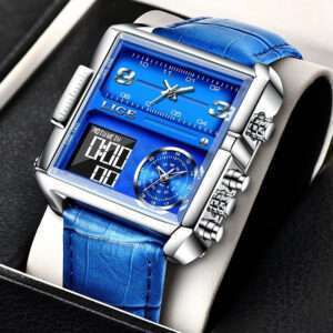LIGE 8925A Top Brand Luxury Mens Watches Square Digital Sports Quartz Wrist Watch for Men Waterproof Stopwatch Relogio Masculino