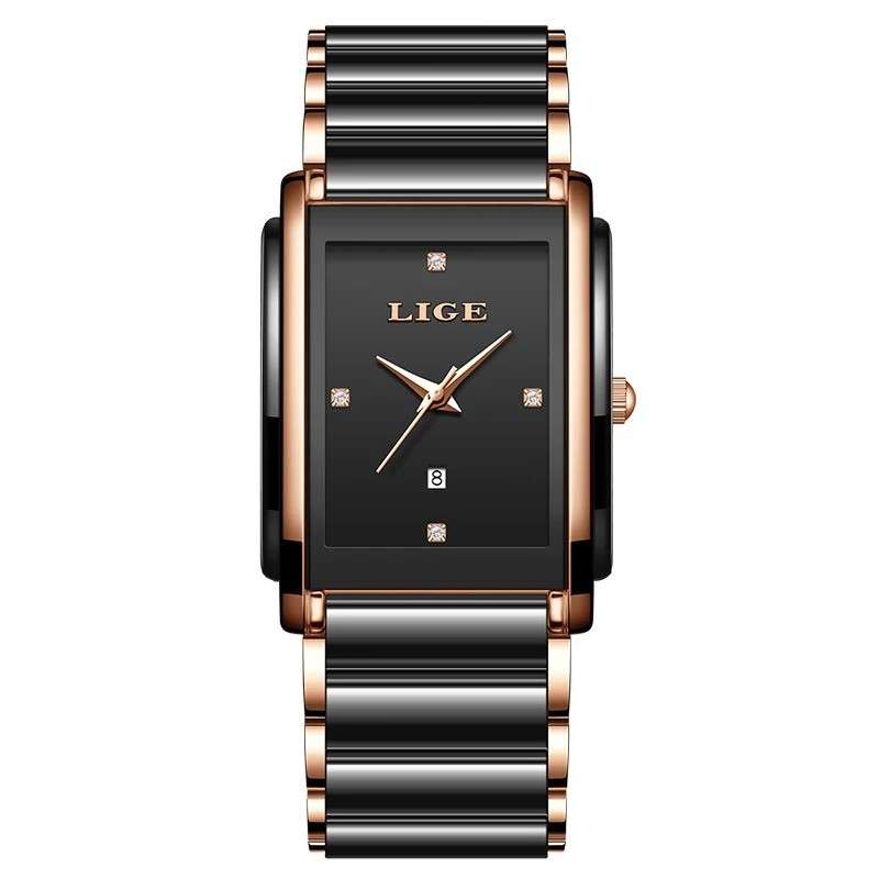 LIGE-89156 Black Watch Waterproof Fashion Creative Square Siramic Watch - Image 7