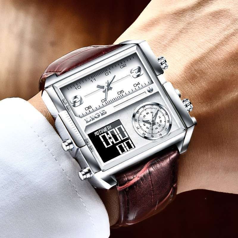 LIGE 8925 Top Brand Luxury Mens Watches Square Digital Sports Quartz Wrist Watch for Men Waterproof Stopwatch Relogio Masculino - Image 5